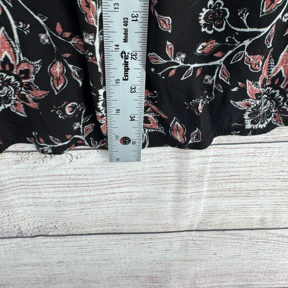 Others Follow Floral Shirt Mini Dress Womens Large Black Pink V-Neck Button Neck - Picture 10 of 10